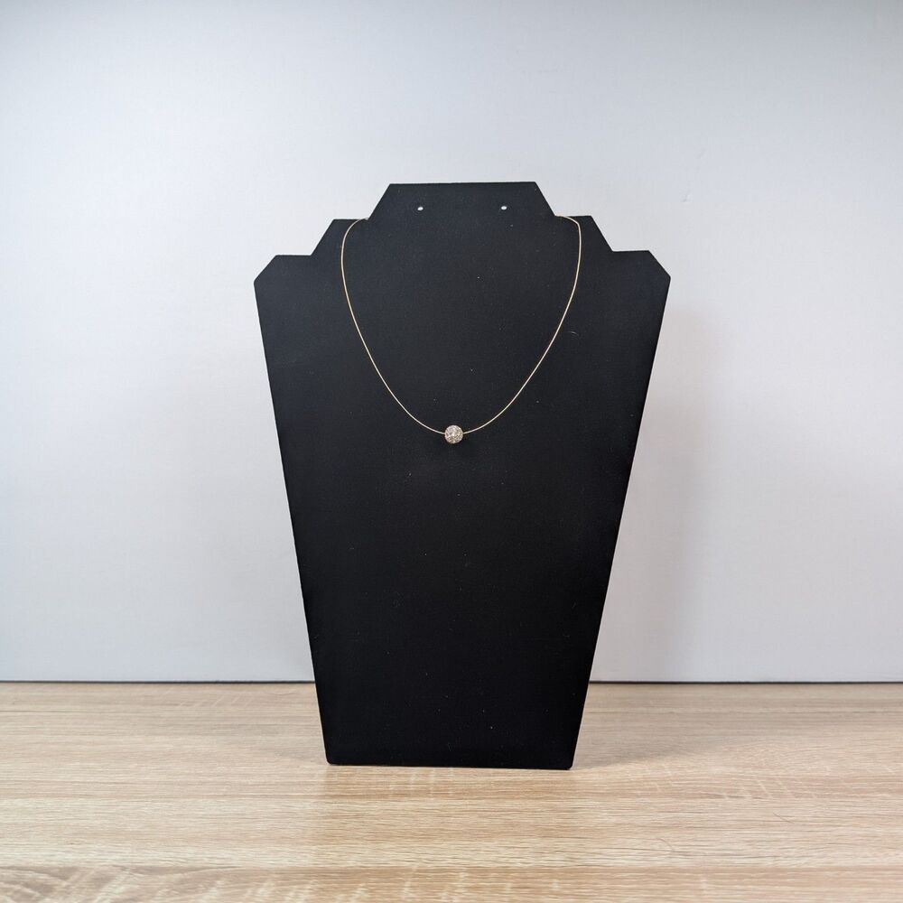 19" Delicate Necklace Single Crystal Bead Pendant Minimalist Jewelry Gold Tone